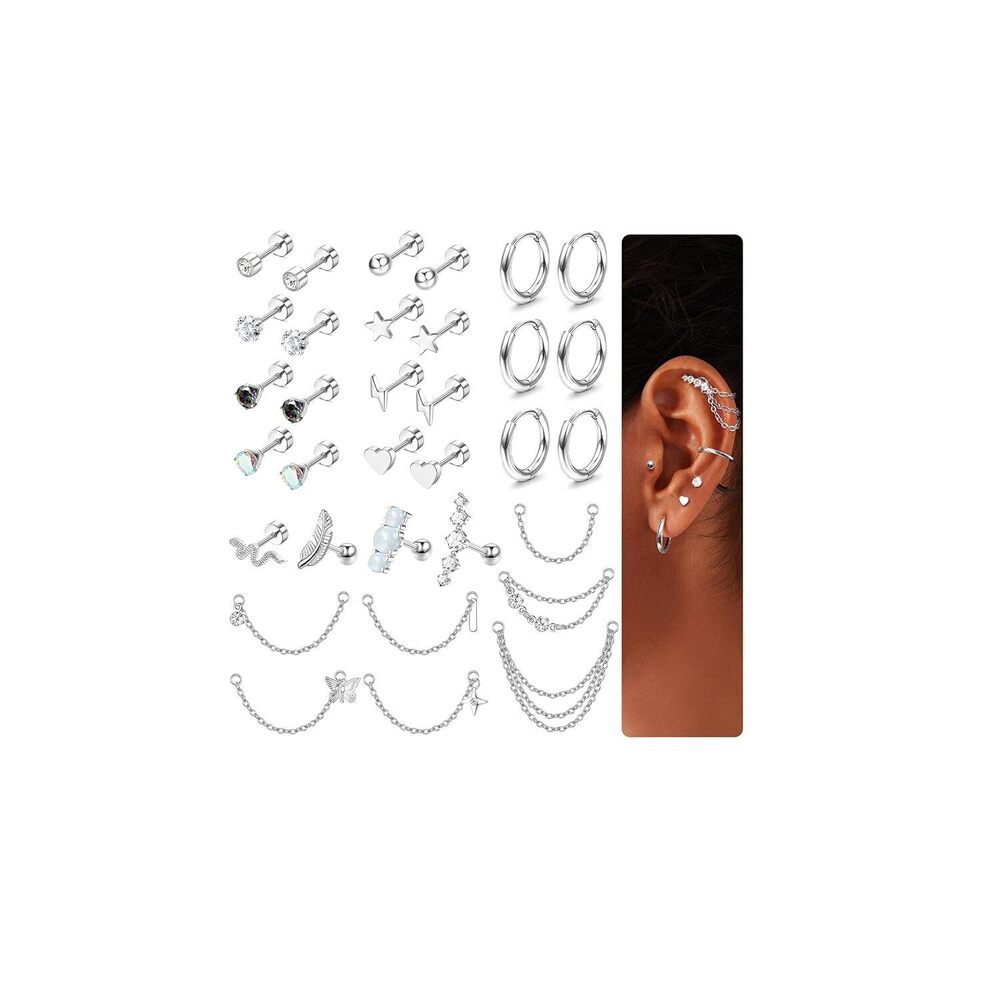 Hypoallergenic Flat Back Earrings Set for Women Men Surgical Steel Small
